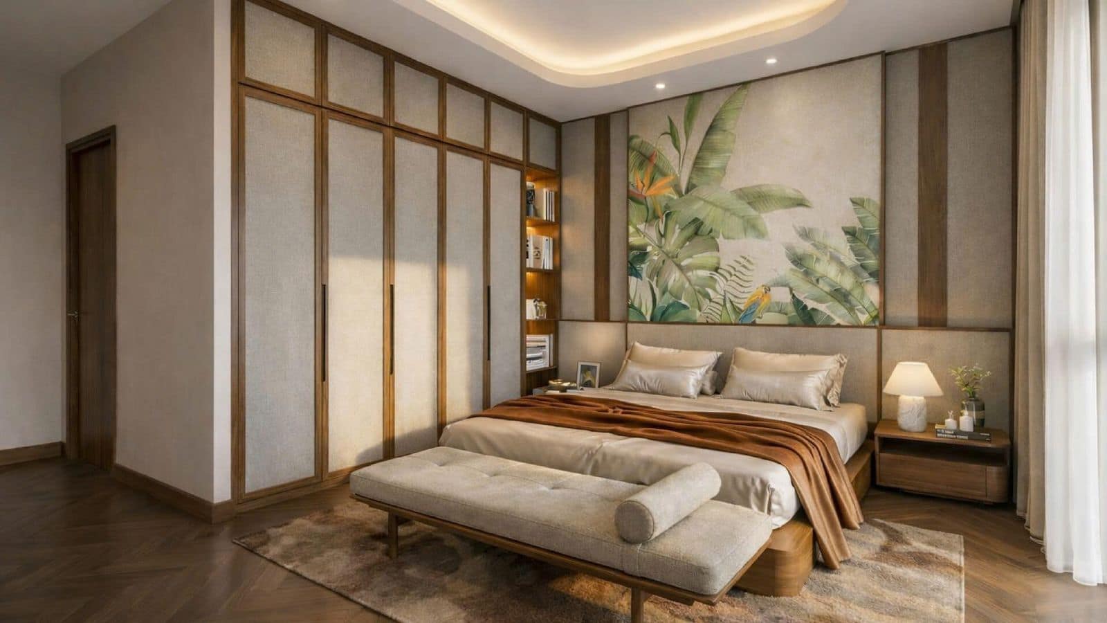 Nội thất phòng ngủ trong nhà mẫu Green Paradise, hình ảnh trưng bày mang tính tham khảo.