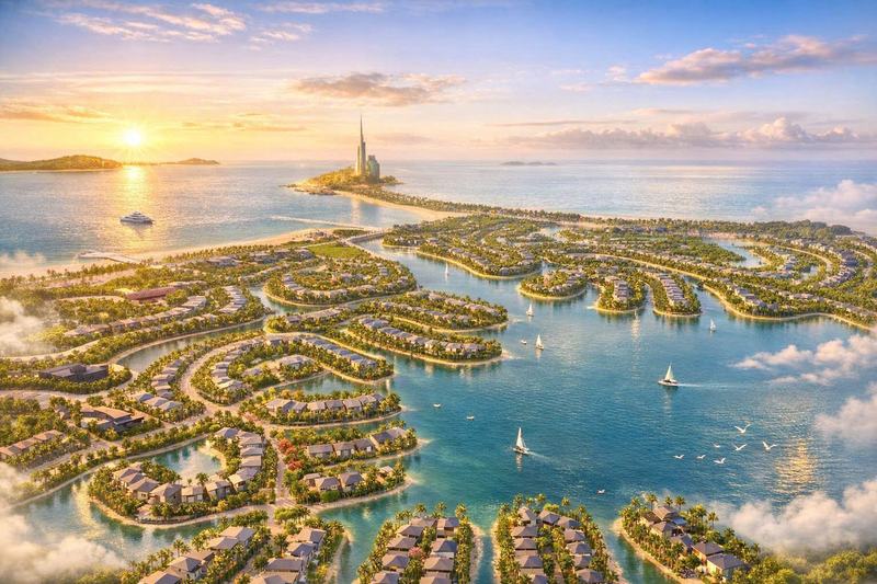 Cảnh quan mặt nước và bờ kè nội khu