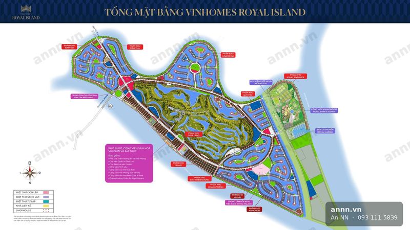 Tổng mặt bằng Vinhomes Royal Island — vị trí 11 phân khu và hệ tiện ích trên đảo Vũ Yên