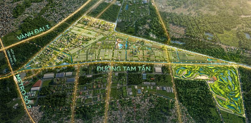 Phối cảnh tổng thể — trục Vành đai 3 và tuyến Metro số 2