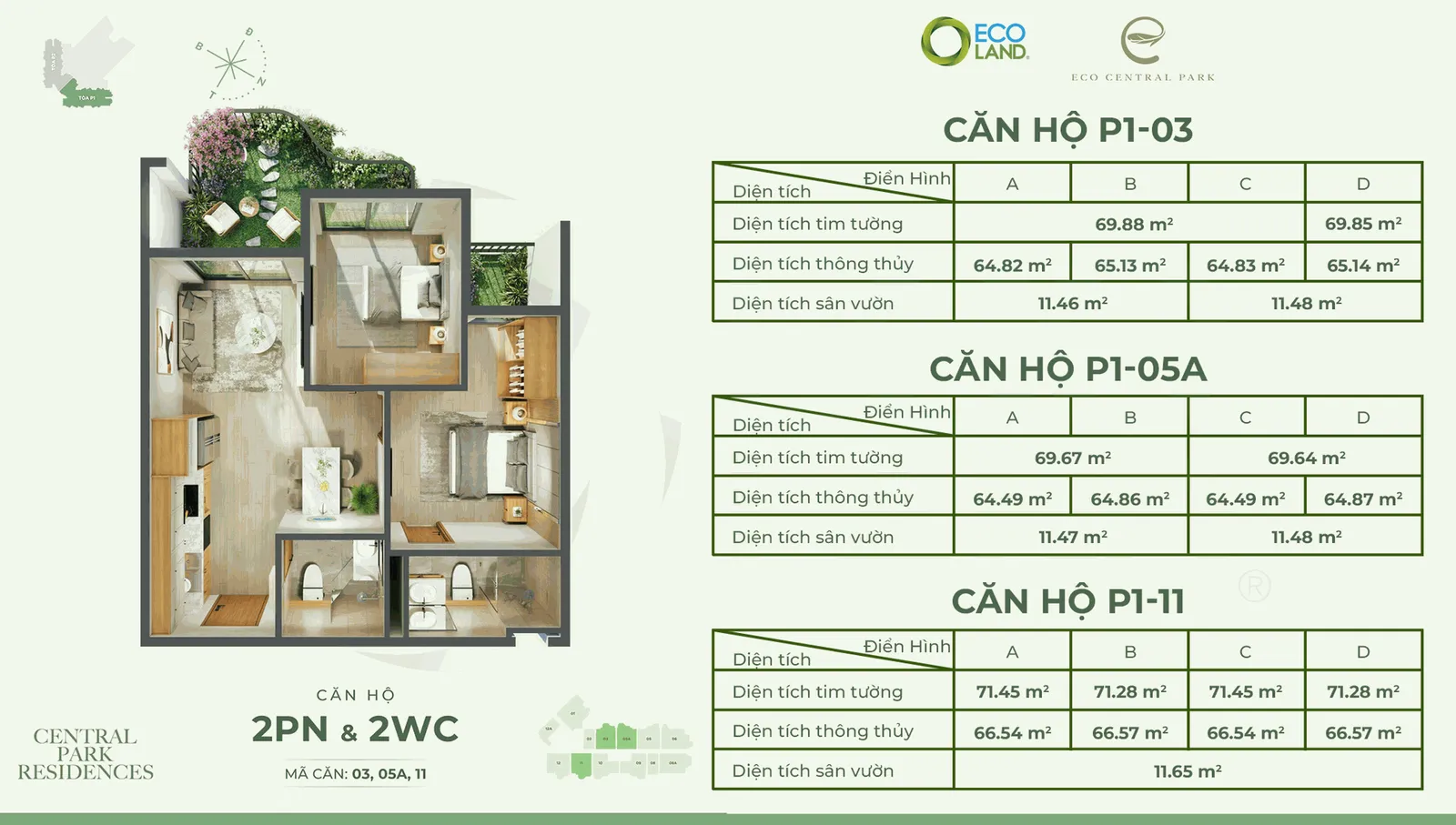 Căn hộ 2PN Loại 1