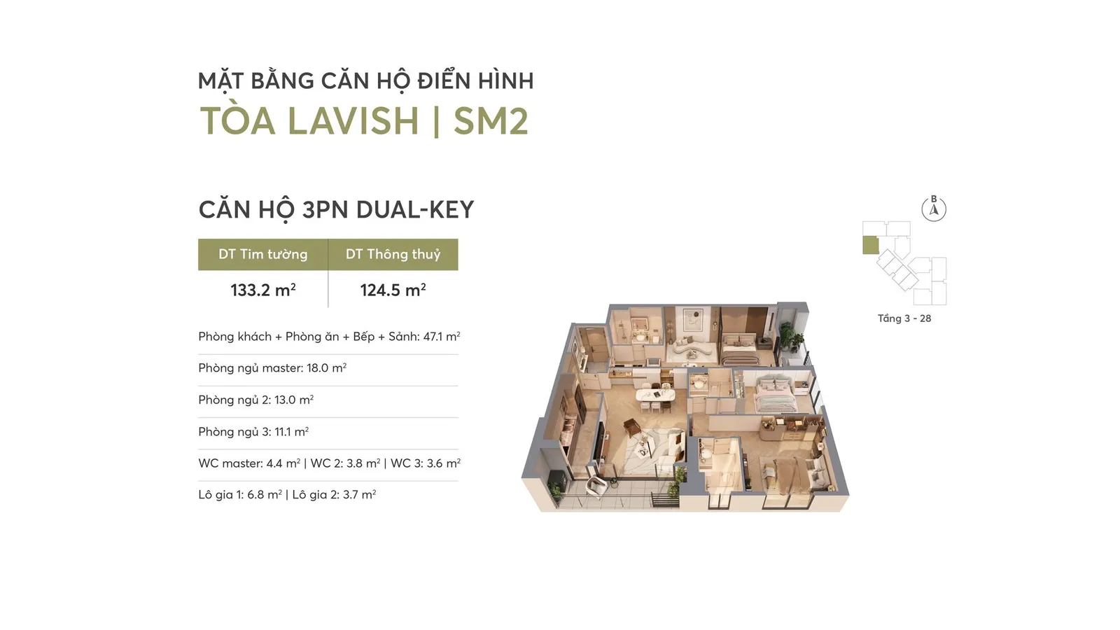 Căn hộ 3 phòng ngủ DUAL- KEY