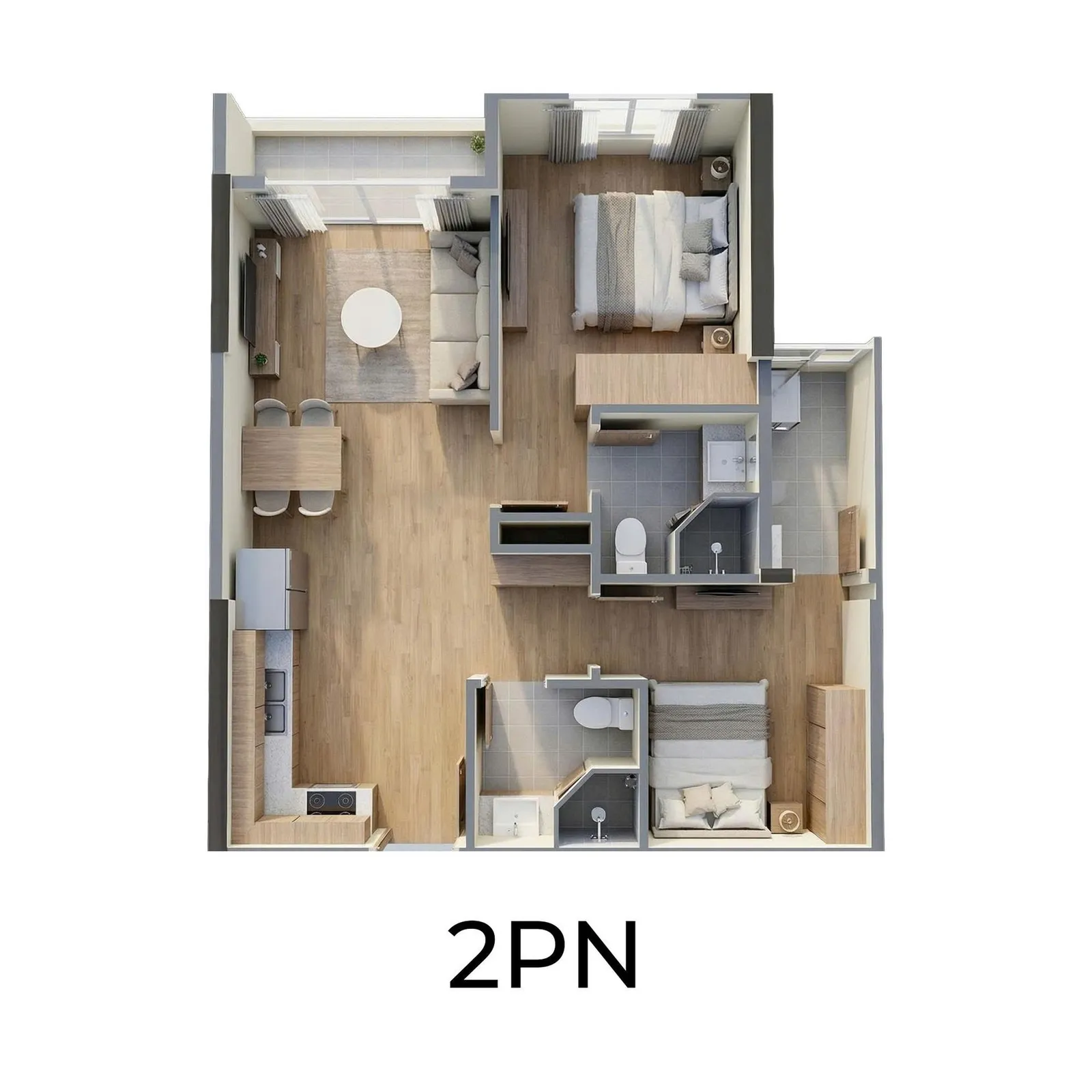 Số căn: 5 căn/sàn Căn 2PN+
