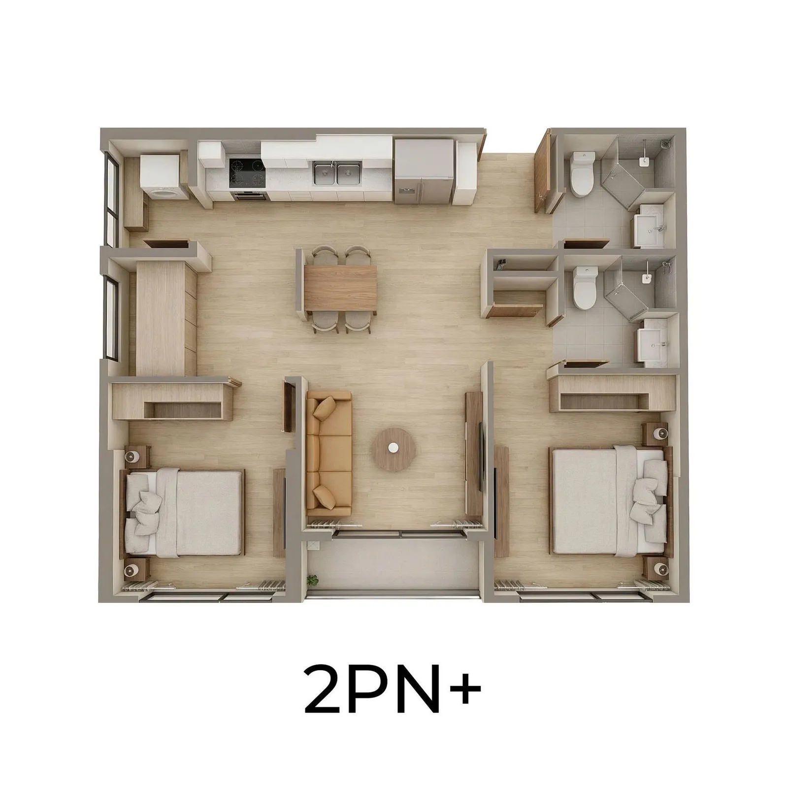 Số căn: 2 căn/sàn Căn 2PN