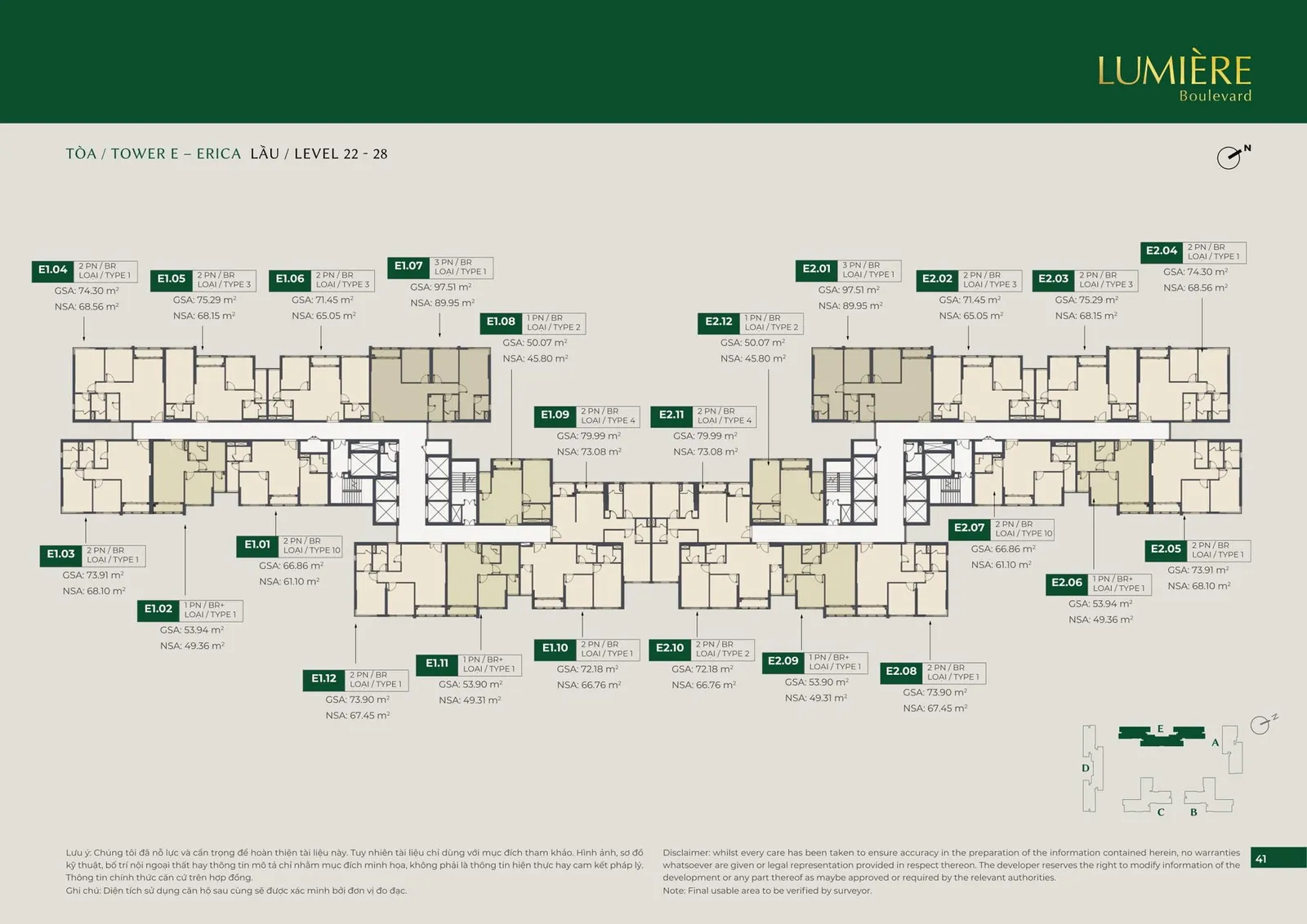 MẶT BẰNG TẦNG ĐIỂN HÌNH TOÀ E-ERICA