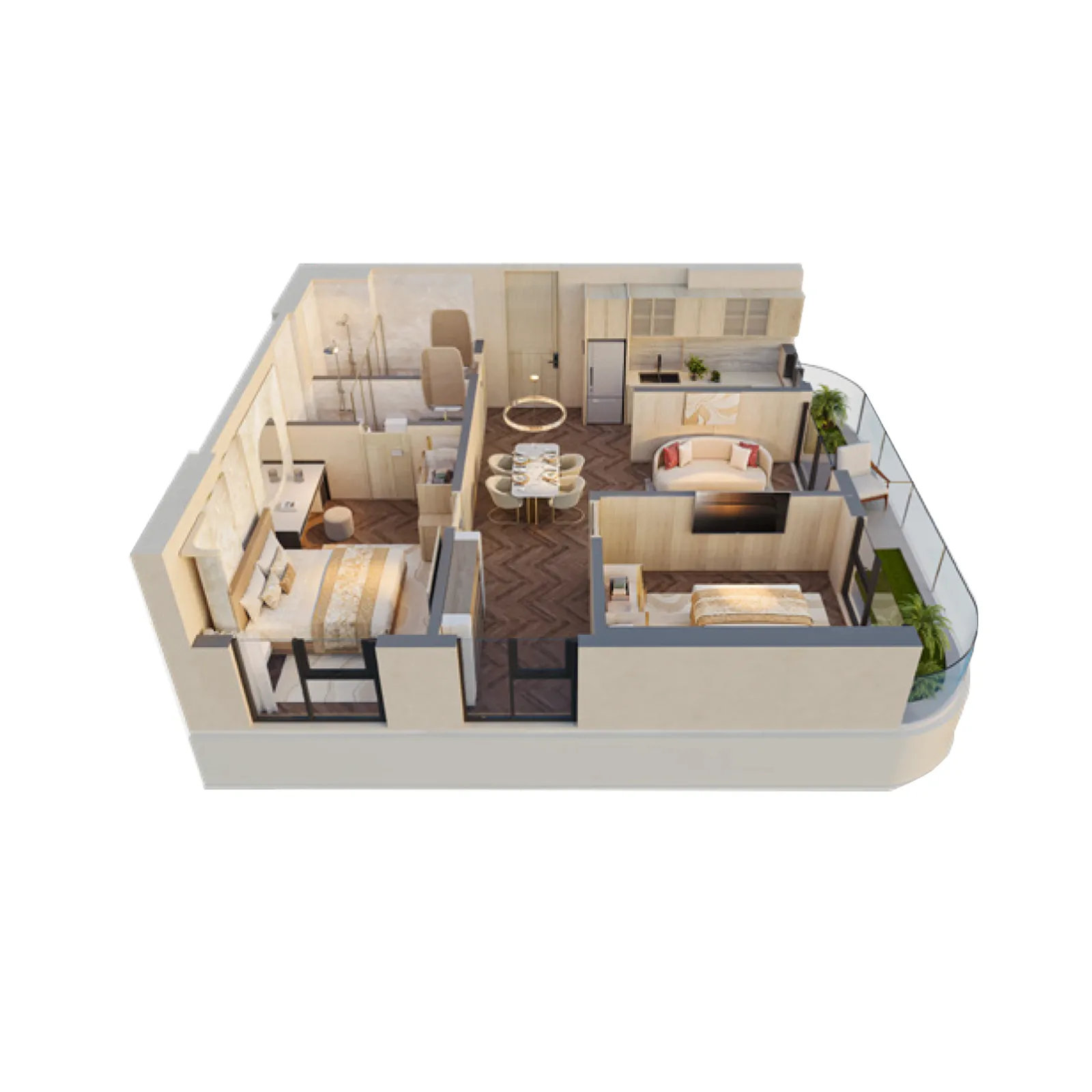 Căn hộ 2PN+ ( Loại 1)DT tim tường: 75.31 m2DT thông thuỷ: 69.99 m2