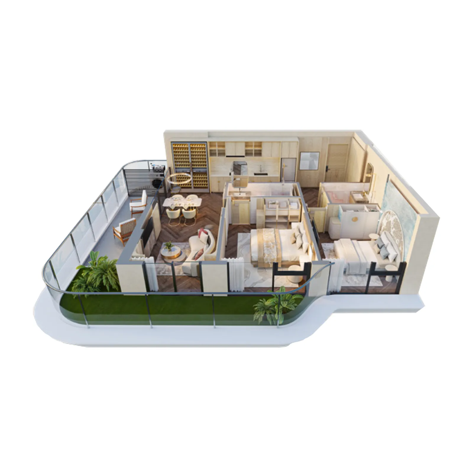 Căn hộ 2PN ( Loại 2A)DT tim tường: 76.67 m2DT thông thuỷ: 69.99 m2