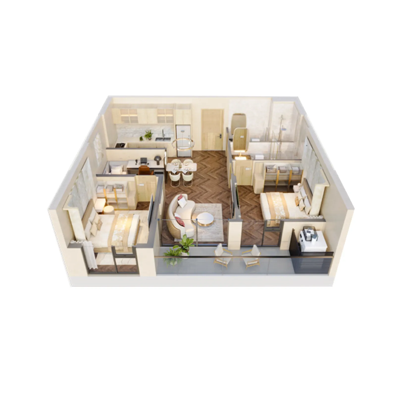 Căn hộ 2PN+ ( Loại 2A)DT tim tường: 76.43 m2DT thông thuỷ: 69.95 m2