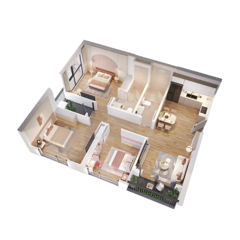 Số lượng căn hộ: 4 căn/tầng CĂN HỘ 3 PHÒNG NGỦ