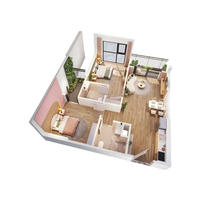 Số lượng căn hộ: 5 căn/tầng CĂN HỘ 2 PHÒNG NGỦ