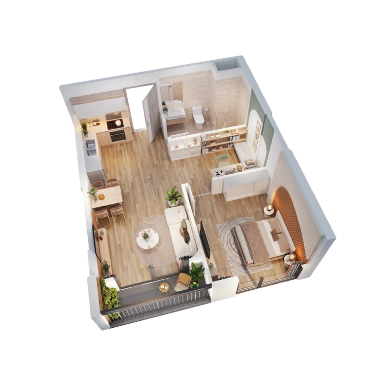 Số lượng căn hộ: 4 căn/tầng CĂN HỘ 1 PHÒNG NGỦ