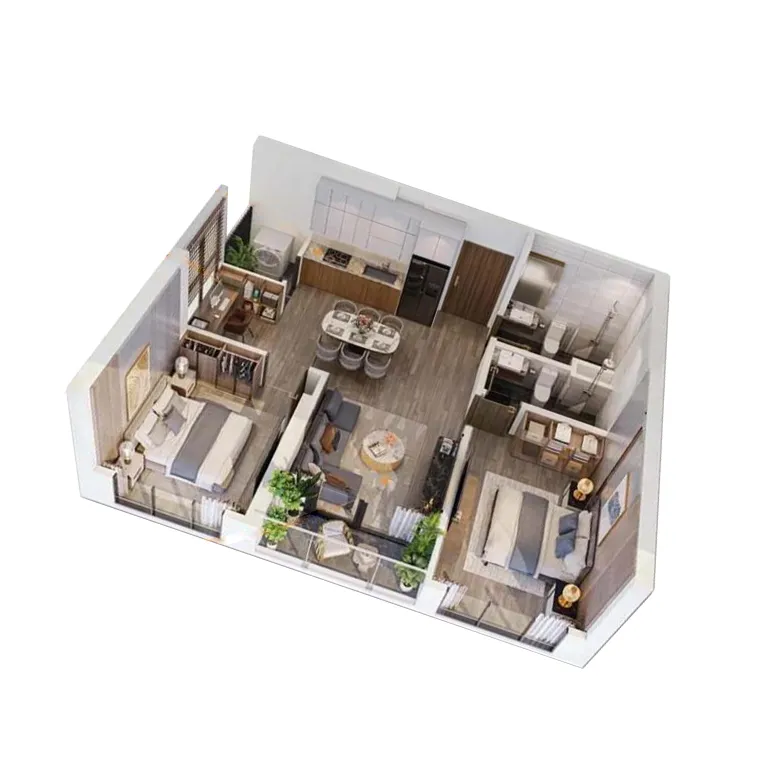 Số lượng căn hộ: 6 căn/tầng CĂN HỘ 2 PHÒNG NGỦ+