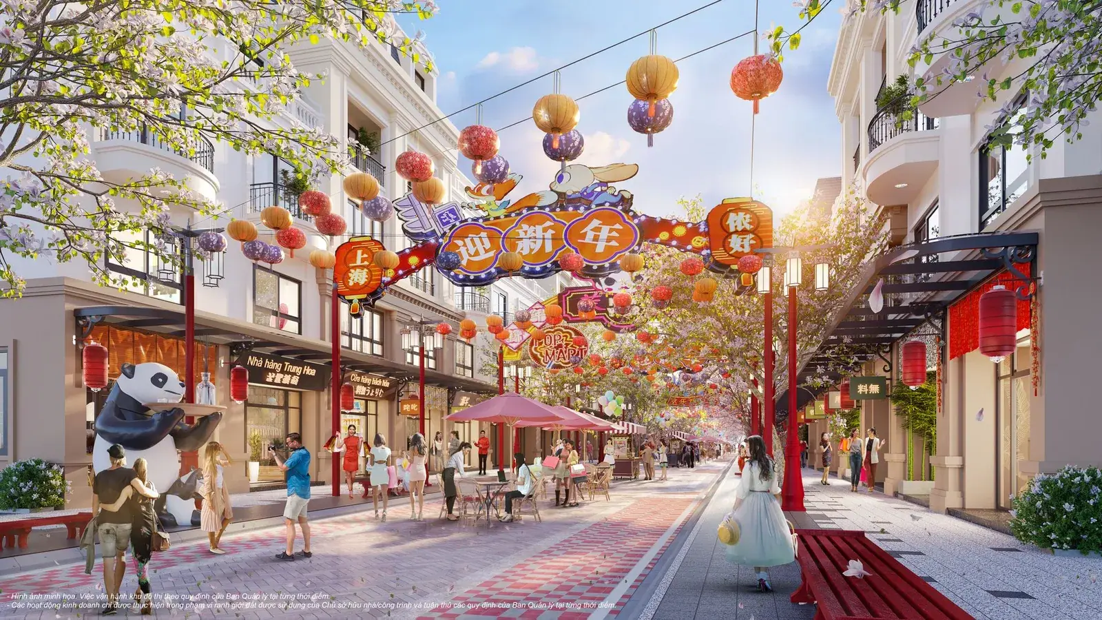 Phối cảnh phố thương mại phong cách châu Á tại Golden Avenue, mang tính tham khảo.