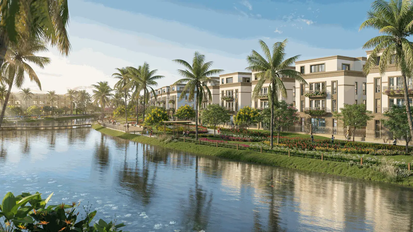 Phối cảnh hồ cảnh quan giữa các dãy nhà tại Golden City, mang tính tham khảo.
