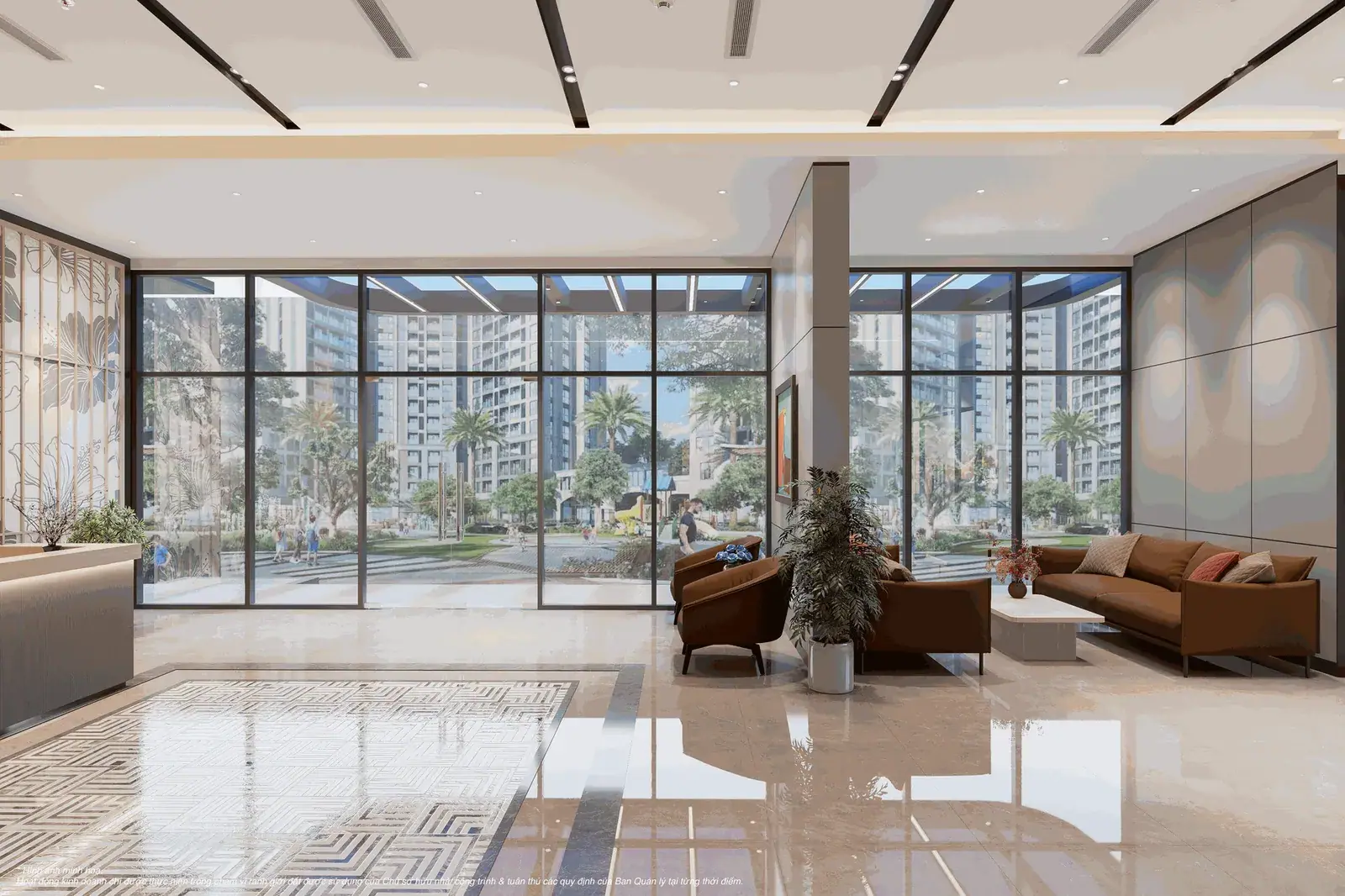 Phối cảnh sảnh tòa căn hộ tại Vinhomes Star City, mang tính tham khảo.